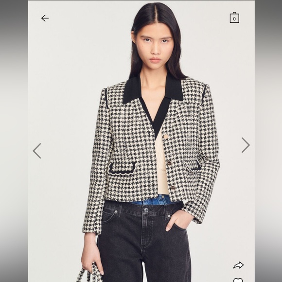 🔥🔥🔥NEW Sandro Londres Houndstooth Tweed Crop Blazer - Picture 3 of 10